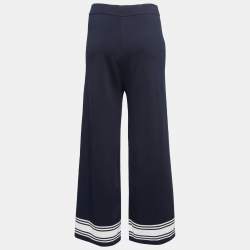 مملوكة مسبقًا CH Carolina Herrera Navy Blue Knit High Waisted Wide Leg Pants S