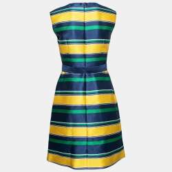 Pre Owned CH Carolina Herrera Multicolor Striped Satin Sleeveless Belted Dress S