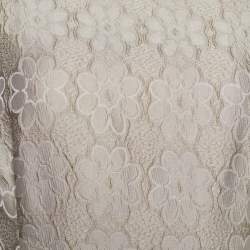 Pre Owned CH Carolina Herrera Cream Jacquard Contrast Detail Belted Midi Dress L