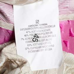 Pre Owned CH Carolina Herrera Cream Jacquard Contrast Detail Belted Midi Dress L