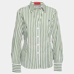 Pre Owned CH Carolina Herrera Green Striped Cotton Button Front Shirt L