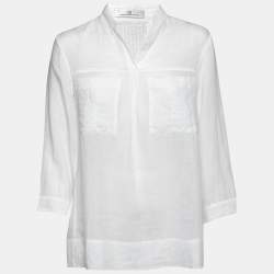 مملوكة مسبقًا CH Carolina Herrera White Ramie Pocketed Tunic M