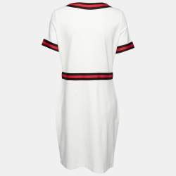 مملوكة مسبقًا CH Carolina Herrera White Knit Stripe Trim Detail Dress L