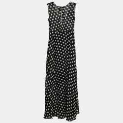 مملوكة مسبقًا CH Carolina Herrera Black Polka Dot Silk Sleeveless Maxi Dress M