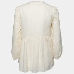 مملوكة مسبقًا CH Carolina Herrera Cream Floral Embroidered Lace Trimmed Tunic M