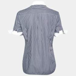 Pre Owned CH Carolina Herrera Navy Blue Stiped Cotton Button Front Shirt M