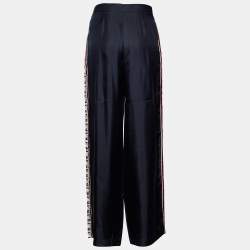 CH Carolina Herrera Navy Blue Silk Logo Tape Pants M