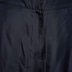 CH Carolina Herrera Navy Blue Silk Logo Tape Pants M