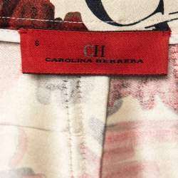 مملوكة مسبقًا CH Carolina Herrera Cream Printed Silk-Satin Pleated Skirt M   