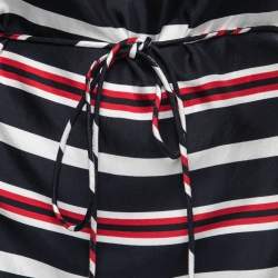 Pre Owned CH Carolina Herrera Blue & Red Striped Silk Belted Top XS