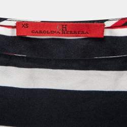 Pre Owned CH Carolina Herrera Blue & Red Striped Silk Belted Top XS