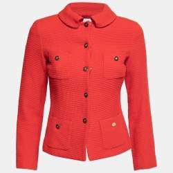 CH Carolina Herrera Red Knit Button Front Jacket S