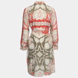 مملوكة مسبقًا CH Carolina Herrera Beige Multicolor Printed Silk Belted Shirt Dress M