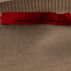 CH Carolina Herrera Beige Silk Knit Button Front Cardigan L