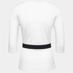 مملوكة مسبقًا CH Carolina Herrera White Knit Belt Detail Round Neck Top S