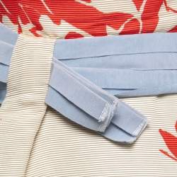 Pre Owned CH Carolina Herrera Ivory & Red Floral Print Silk Sleeveless Gown L