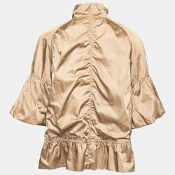 Pre Owned CH Carolina Herrera Gold Synthetic Cropped-Sleeve Zip Front Jacket M