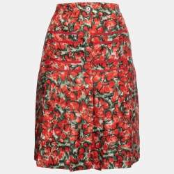 CH Carolina Herrera Red Strawberry Printed Silk A-Line Skirt S