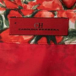 CH Carolina Herrera Red Strawberry Printed Silk A-Line Skirt S