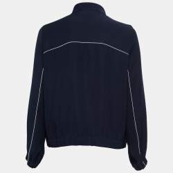 Pre Owned CH Carolina Herrera Navy Blue Crepe Zip-Up Track Jacket S
