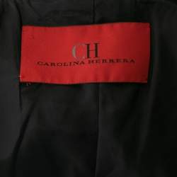 Pre Owned CH Carolina Herrera Black Cotton Ruffle Trimmed Belted Coat L