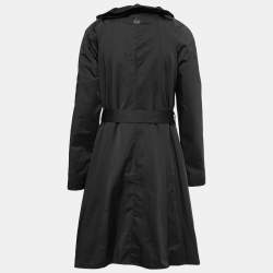 Pre Owned CH Carolina Herrera Black Cotton Ruffle Trimmed Belted Coat L