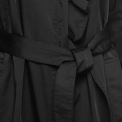 Pre Owned CH Carolina Herrera Black Cotton Ruffle Trimmed Belted Coat L