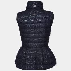 Pre Owned CH Carolina Herrera Navy Blue Lace Quilted Sleeveless Jacket S