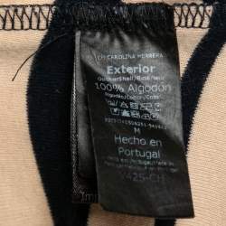 Pre Owned CH Carolina Herrera Navy Blue & Beige Striped Knit Turtleneck Top M