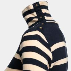 Pre Owned CH Carolina Herrera Navy Blue & Beige Striped Knit Turtleneck Top M