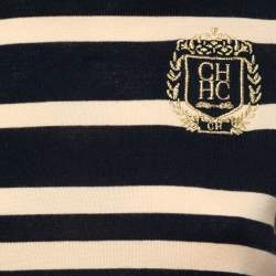 Pre Owned CH Carolina Herrera Navy Blue & Beige Striped Knit Turtleneck Top M
