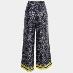 Pre Owned CH Carolina Herrera Midnight Blue Printed Satin Wide Leg Pants M
