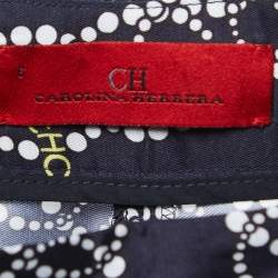 Pre Owned CH Carolina Herrera Midnight Blue Printed Satin Wide Leg Pants M
