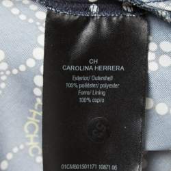 Pre Owned CH Carolina Herrera Midnight Blue Printed Satin Wide Leg Pants M