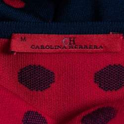 Pre Owned CH Carolina Herrera Navy Blue & Red Polka Dot Knit Cardigan M