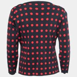 Pre Owned CH Carolina Herrera Navy Blue & Red Polka Dot Knit Cardigan M