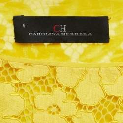 مملوكة مسبقًا CH Carolina Herrera Yellow Floral Lace Belted Flared Midi Dress M