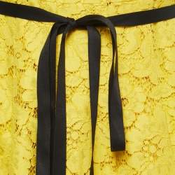 مملوكة مسبقًا CH Carolina Herrera Yellow Floral Lace Belted Flared Midi Dress M