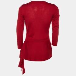 CH Carolina Herrera Red Wool Knit Asymmetrical Hem Top S