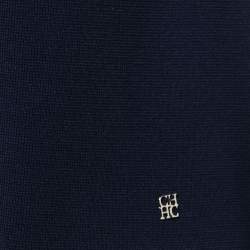 Pre Owned CH Carolina Herrera Navy Blue Knit Round Neck Top M