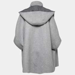 Pre Owned CH Carolina Herrera Grey Wool Reversible Detachable-Hood Cape M