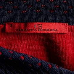 CH Carolina Herrera Navy Blue Jacquard Knit Zip Front Jacket S