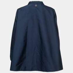 Pre Owned CH Carolina Herrera Navy Blue Taffeta Tie Front Jacket L