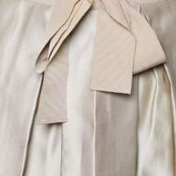 Pre Owned CH Carolina Herrera Beige & Pink Silk Satin Pleated Midi Skirt S