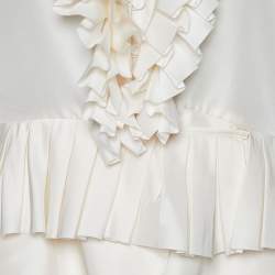 Pre Owned CH Carolina Herrera Cream Silk Pleated Ruffle Detail Top S
