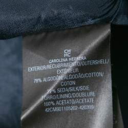 Pre Owned CH Carolina Herrera Navy Blue Floral Printed Jacquard Bow Detail Knee Length Dress M