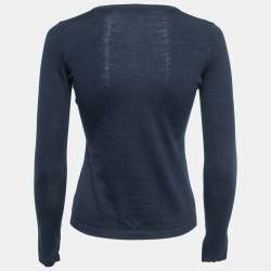 Pre Owned CH Carolina Herrera Navy Blue Knit Buttoned Cardigan XS 