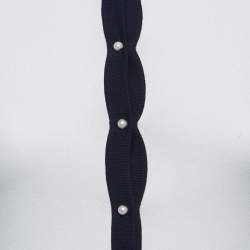 Pre Owned CH Carolina Herrera White/Navy Blue Knit Buttoned Cardigan XXS