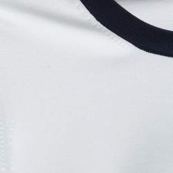 Pre Owned CH Carolina Herrera White/Navy Blue Knit Buttoned Cardigan XXS