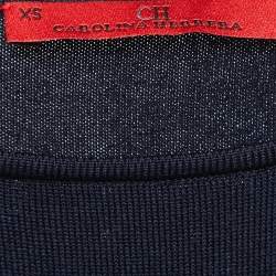مملوكة مسبقًا CH Carolina Herrera Navy Blue Knit Sleeveless Peplum Top XS
